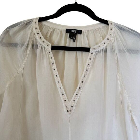 Paige Ava Semi Sheer Ivory Embroidered Blouse Sz M Boho, Cottagecore, Festival - Picture 6 of 16